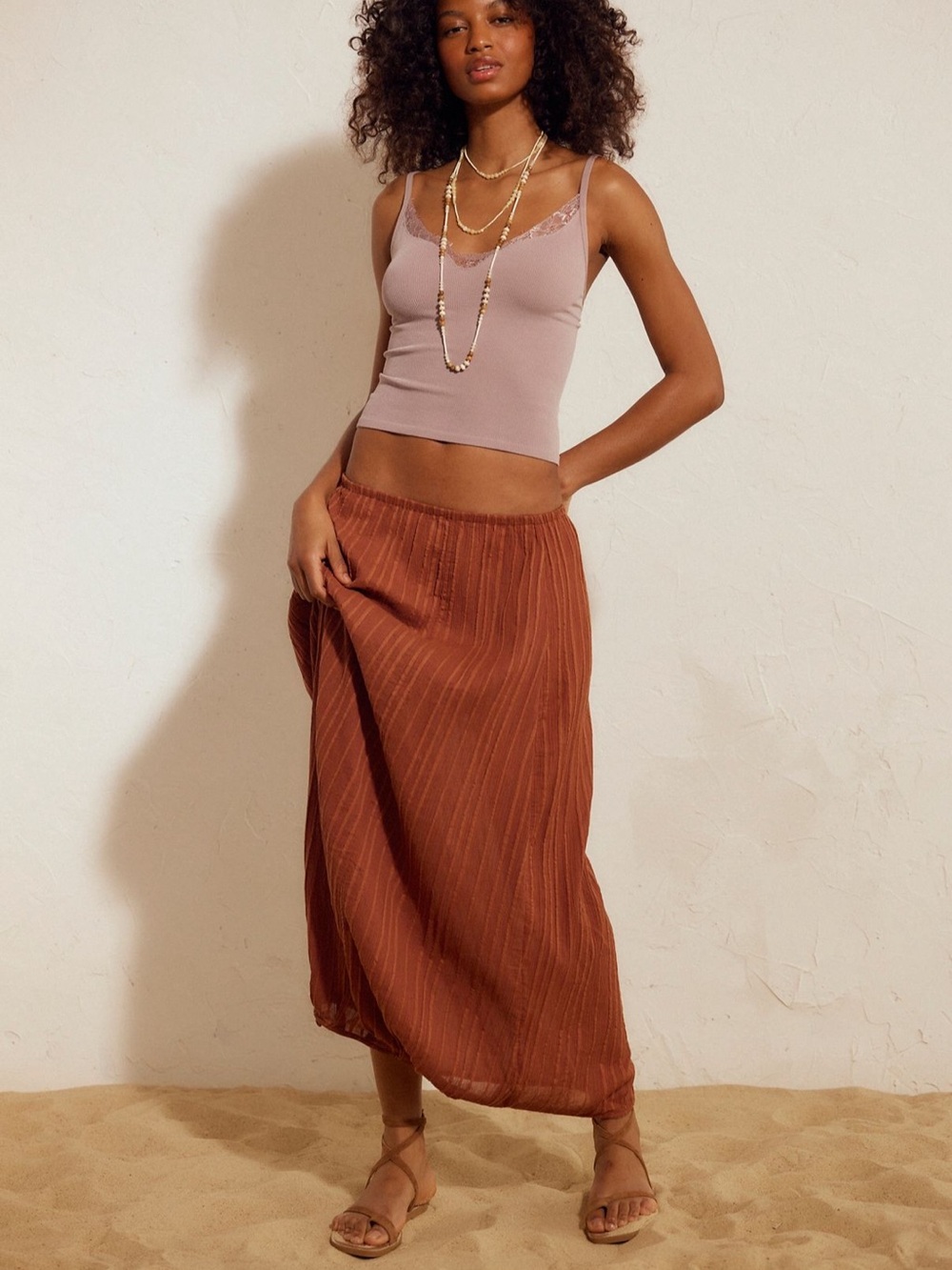 Free People Terracotta Pinstripe Maxi Skirt